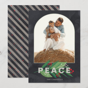 Cartes Pour Fêtes Annuelles Holly Moderne Arch Marine Stripes Photo personnali