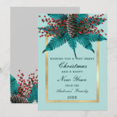 Cartes Pour Fêtes Annuelles Holly Pine Cone Bouquet Gold Frontière Noël (Devant / Derrière)