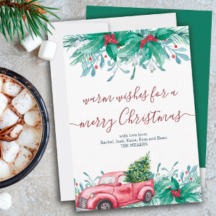 Cartes Pour Fêtes Annuelles Holly Plante Mistletoe et Red Truck Noël