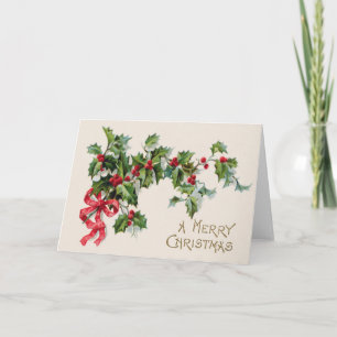 Cartes Pour Fêtes Annuelles Holly Winterberry Red Ribbon