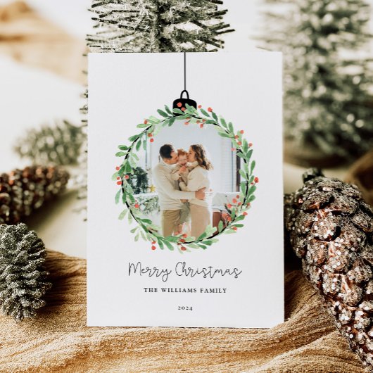 Cartes Pour Fêtes Annuelles Holly Wreath Orament Joyeux Noël Photo