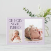 Cartes Pour Fêtes Annuelles Holy Night Indeed Xmas Purple Birth Announcement (Debout devant)