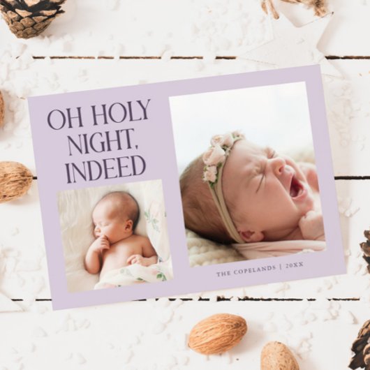 Cartes Pour Fêtes Annuelles Holy Night Indeed Xmas Purple Birth Announcement