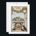 Cartes Pour Fêtes Annuelles Home Sweet Home Vintage Christmas Hearth<br><div class="desc">Cozy and nostalgic restored vintage Christmas card illustration featuring hanging pot over glowing fire with four kitties looking on. Fireplace is decorated for Christmas with festive holly and on the wall is a cuckoo clock and Home Sweet Home poem. Back features complementary holly graphic and editable text fields.</div>