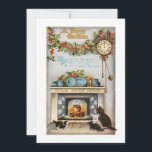 Cartes Pour Fêtes Annuelles Home Sweet Home Vintage Christmas Hearth<br><div class="desc">Cozy and nostalgic restored vintage Christmas card illustration featuring hanging pot over glowing fire with four kitties looking on. Fireplace is decorated for Christmas with festive holly and on the wall is a cuckoo clock and Home Sweet Home poem. Back features complementary holly graphic and editable text fields.</div>