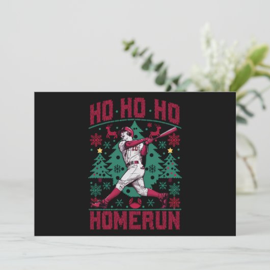 Cartes Pour Fêtes Annuelles Homerun Ho Ho Baseball Pull de Noël Ugly (Debout devant)