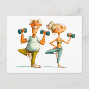 Cartes Pour Fêtes Annuelles Homme âgé drôle faisant une illustration de yoga