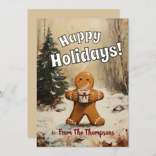 Cartes Pour Fêtes Annuelles Homme en pain d'épices avec du cacao chaud (Devant / Derrière)