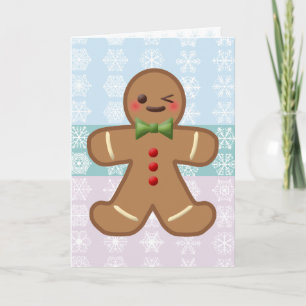 Cartes Pour Fêtes Annuelles Homme en pain d'épices Kawaii & flocons de neige