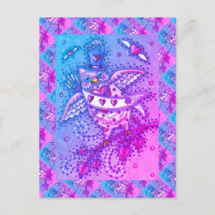 CARTES POUR FÊTES ANNUELLES HOOTS BLANCS N' COEURS CUPID OWL VALENTINE