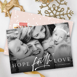 Cartes Pour Fêtes Annuelles Hope Faith Love Script Photo de Noël religieuse