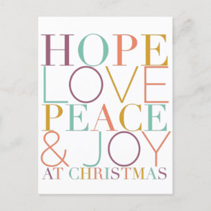 Cartes Pour Fêtes Annuelles Hope Love Peace & Joy à Noël