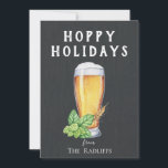 Cartes Pour Fêtes Annuelles Hoppy Holidays Chalkboard Flat Holiday Card<br><div class="desc">Verre à bière peinte,  houblon et blé sur tableau noir avec motif de pub assorti sur le dos,  drôle de carte "Hoppy Holidays".</div>
