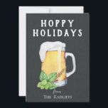 Cartes Pour Fêtes Annuelles Hoppy Holidays Chalkboard Flat Holiday Card<br><div class="desc">Tasse à bière peinte,  houblon et blé sur tableau noir avec motif de pub assorti sur le dos,  drôle de carte "Hoppy Holidays".</div>