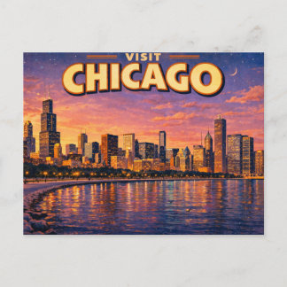Cartes Pour Fêtes Annuelles Horizon de Chicago et lac Michigan au crépuscule