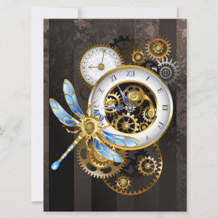 Cartes Pour Fêtes Annuelles Horloge à vapeur avec libellule mécanique