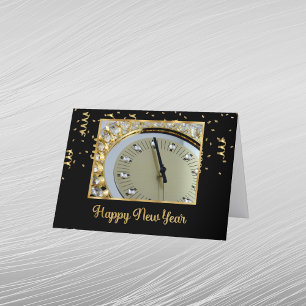Cartes Pour Fêtes Annuelles Horloge photo élégante noir or Nouvel An