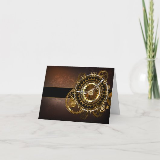 Cartes Pour Fêtes Annuelles Horloge Steampunk avec des engrenages anciens (Devant)