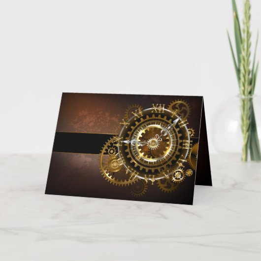Cartes Pour Fêtes Annuelles Horloge Steampunk avec des engrenages anciens (Devant)