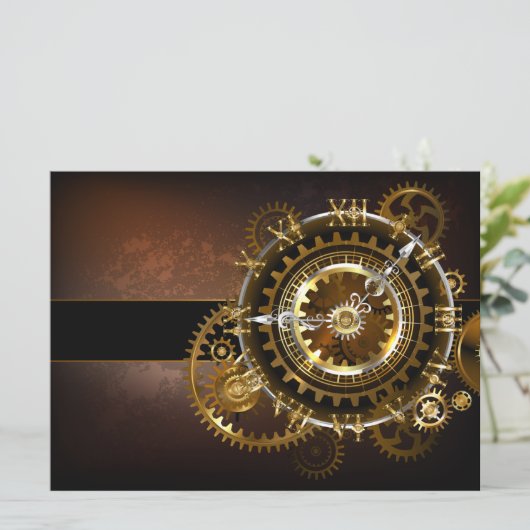 Cartes Pour Fêtes Annuelles Horloge Steampunk avec des engrenages anciens (Debout devant)