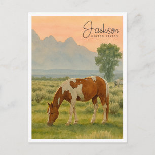 Cartes Pour Fêtes Annuelles Horse & Grand Tetons   Jackson WY Aquarelle