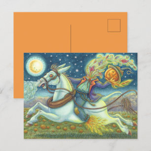 CARTES POUR FÊTES ANNUELLES HORSEMAN SCARECROW SANS TÊTE SUR MULE BLANCHE