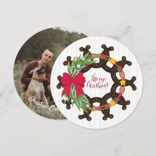 Cartes Pour Fêtes Annuelles Horseshoe Christmas Wreath (Devant / Derrière)