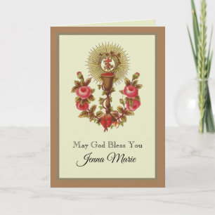 Cartes Pour Fêtes Annuelles Hostie de première communion calice vintage roses