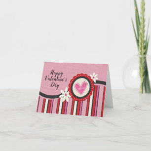 Cartes Pour Fêtes Annuelles Hot Pink Stripes and Flowers Valentine