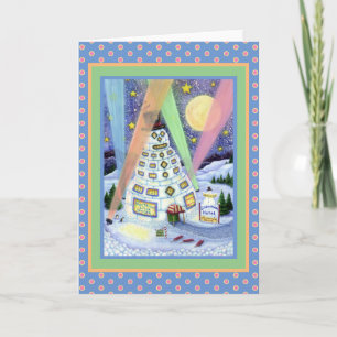 CARTES POUR FÊTES ANNUELLES HÔTEL BONHOMME DE NEIGE DRÔLE, PENGOUIN LUMIÈRES D