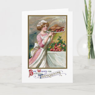 Cartes Pour Fêtes Annuelles Hôtesse vintage de thanksgiving avec le rôti