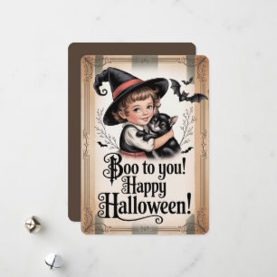Cartes Pour Fêtes Annuelles « Hou à toi ! Joyeux Halloween ! » Sorcière et cha
