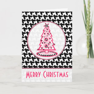 Cartes Pour Fêtes Annuelles Houndstooth and Pink Christmas Tree Card