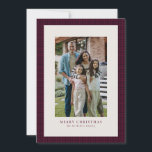 Cartes Pour Fêtes Annuelles Houndstooth plum Christmas holiday photo card<br><div class="desc">A subtle and classic houndstooth pattern frames a single vertical photo on this elegant holiday card. The simple type allows room for a custom greeting ("Merry Christmas" can be changed to "Happy Holidays" or anything you'd like), family name and year. The background is a festive shade of plum, but it...</div>