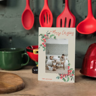 Cartes Pour Fêtes Annuelles Houx d'hiver à baie   Joyeux Noël   Photo de famil