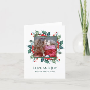 Cartes Pour Fêtes Annuelles Houx et Baies de Noël avec Photo de Famille