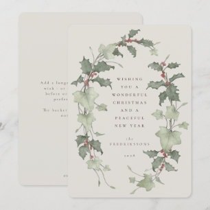 Cartes Pour Fêtes Annuelles Houx et lierre à l'aquarelle beige