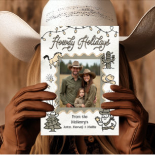 Cartes Pour Fêtes Annuelles Howdy Holiday Photo Western Hand Drag lasso Frame