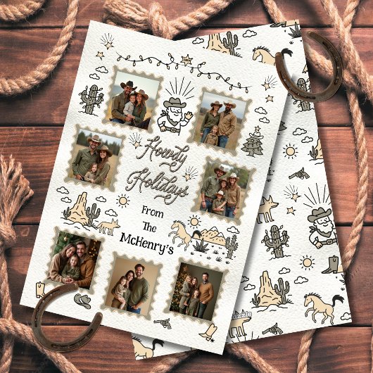 Cartes Pour Fêtes Annuelles Howdy Holiday Photo Western Hand Drag lasso Frame