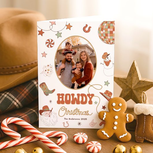 Cartes Pour Fêtes Annuelles Howdy Retro Western Family Photo Noël