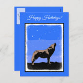 Cartes Pour Fêtes Annuelles Howling Wolf en hiver - Art faunique original (Devant / Derrière)