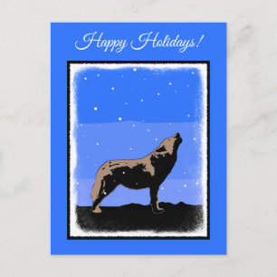Cartes Pour Fêtes Annuelles Howling Wolf en hiver - Art faunique original