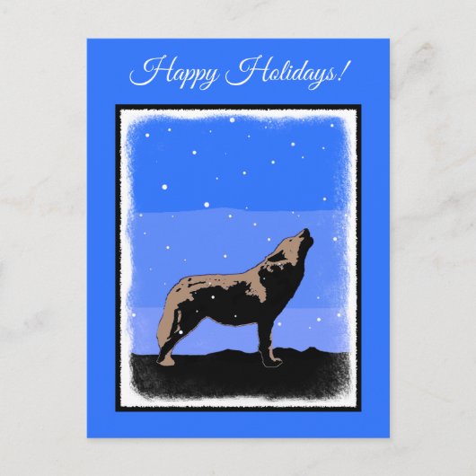Cartes Pour Fêtes Annuelles Howling Wolf en hiver - Art faunique original (Devant)