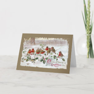 Cartes Pour Fêtes Annuelles Huit Robins anglais sur Holly Vintage Christmas
