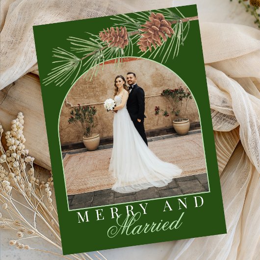 Cartes Pour Fêtes Annuelles Hunter Green Pine Merry & Married Photo Christmas