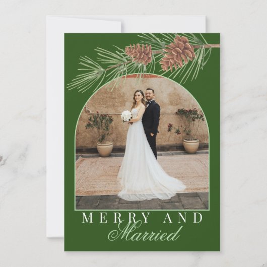 Cartes Pour Fêtes Annuelles Hunter Green Pine Merry & Married Photo Christmas (Devant)