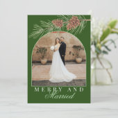 Cartes Pour Fêtes Annuelles Hunter Green Pine Merry & Married Photo Christmas (Debout devant)