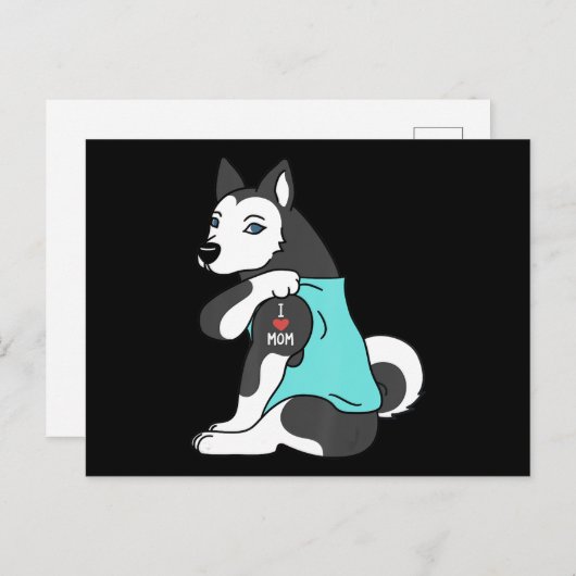 Cartes Pour Fêtes Annuelles Husky | J'aime Maman Tatouage Husky Drôle de Fête (Devant / Derrière)