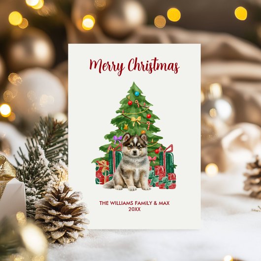 Cartes Pour Fêtes Annuelles Husky Puppy Chien famille Noël