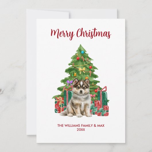 Cartes Pour Fêtes Annuelles Husky Puppy Chien famille Noël (Devant)